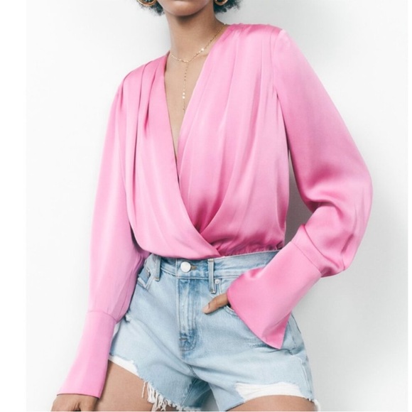 Favorite Daughter Tops - Favorite Daughter The Date Blouse Thong Bodysuit M Orchid Pink plunging